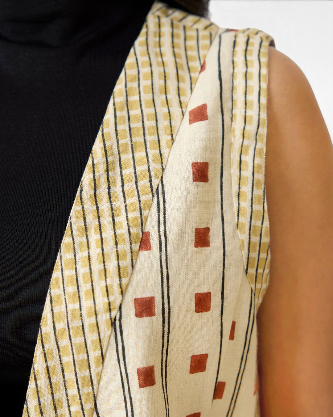 Tie Front Reversible Jacket – Clay Grid (Handloom | Reversible | Sizes S, M, L, XL)