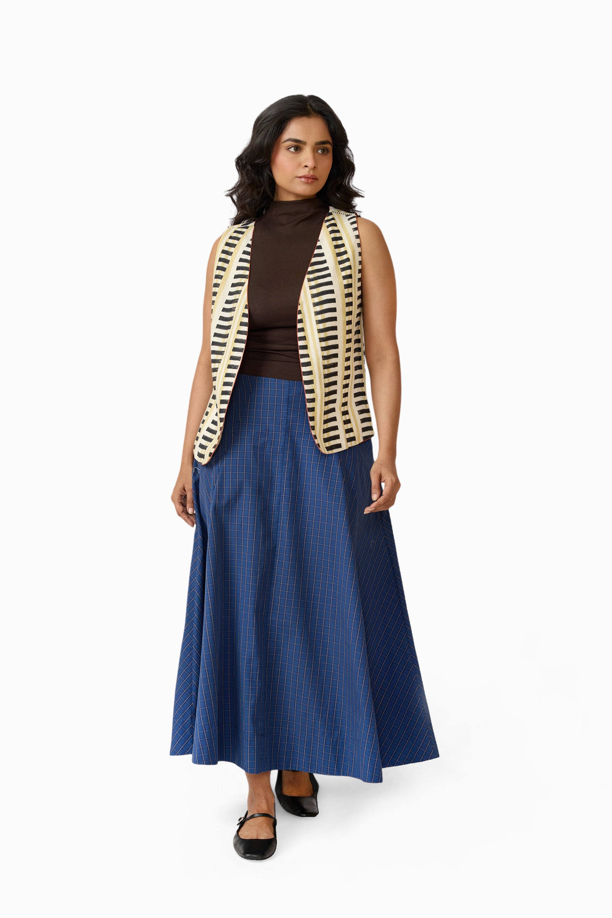 Sleeveless Reversible Jacket – Midnight Stripe (Handloom | Reversible | Sizes S, M, L, XL)