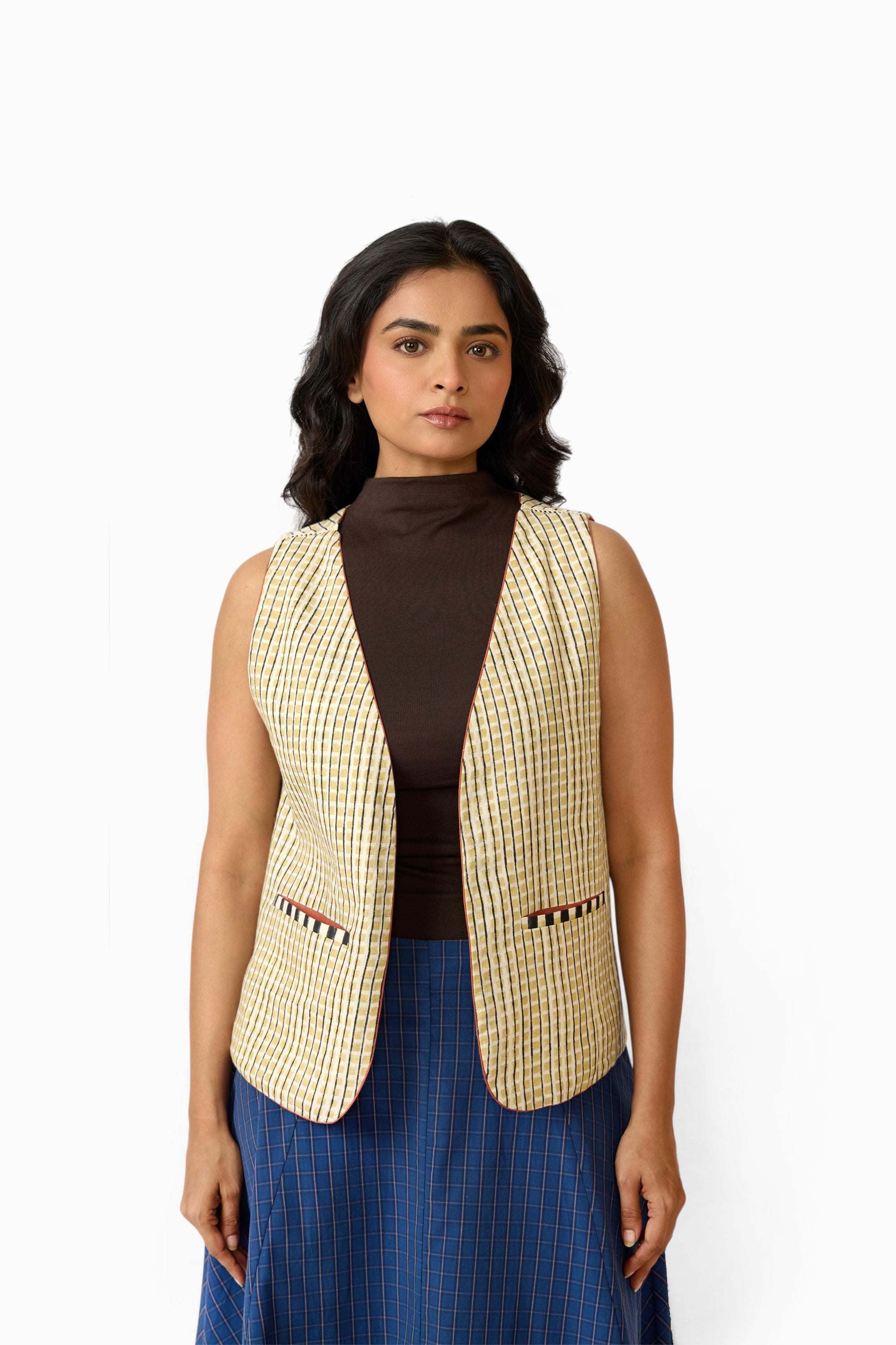 Sleeveless Reversible Jacket – Midnight Stripe (Handloom | Reversible | Sizes S, M, L, XL)
