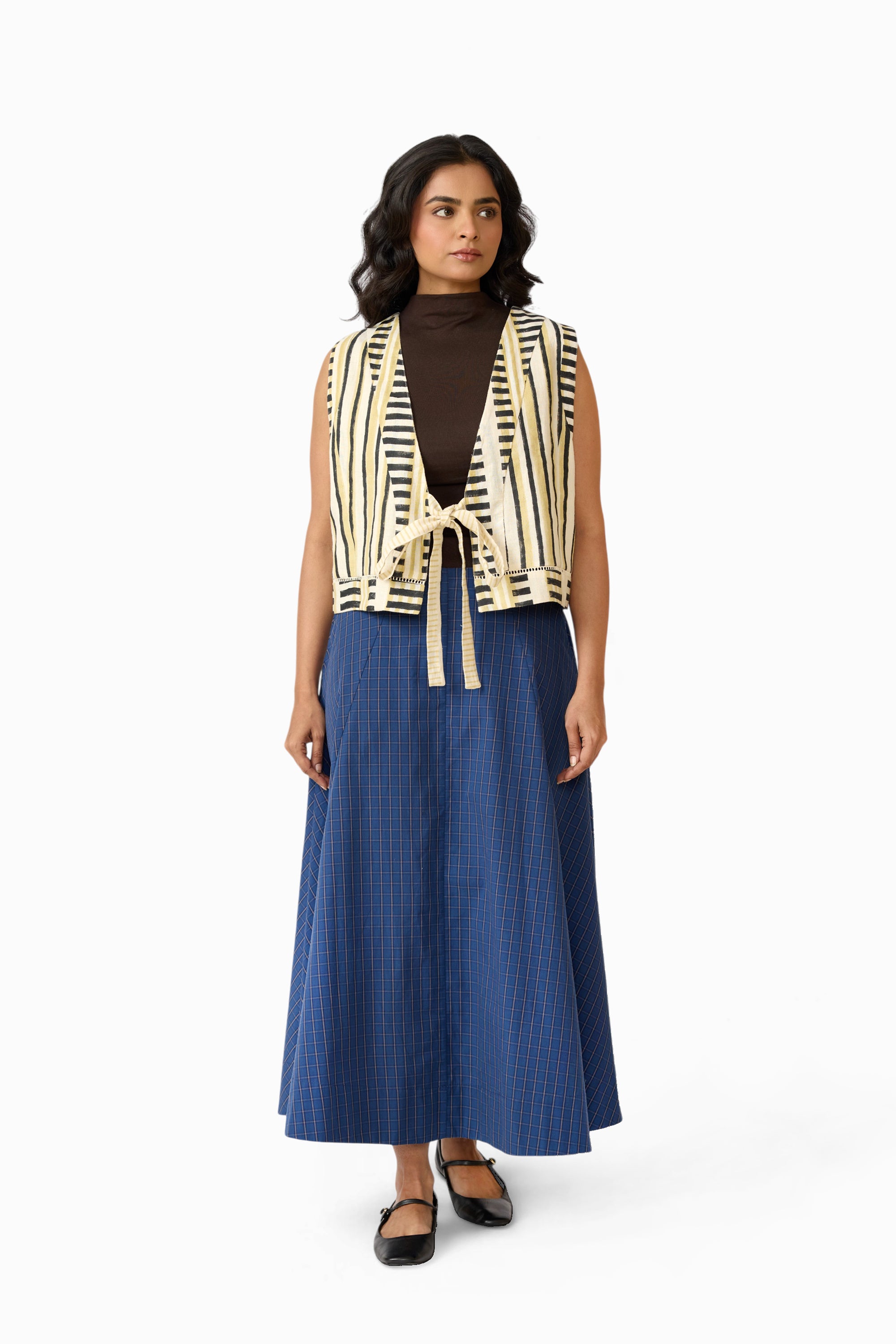 Tie Front Reversible Jacket – Midnight Stripe (Handloom | Reversible | Sizes S, M, L, XL)