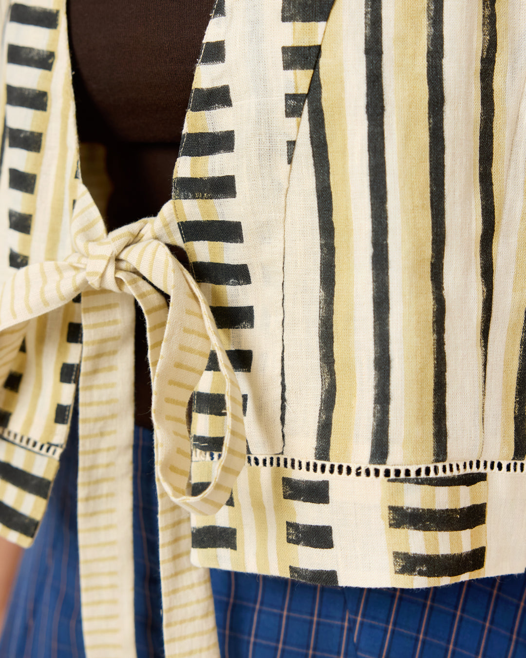 Tie Front Reversible Jacket – Midnight Stripe (Handloom | Reversible | Sizes S, M, L, XL)