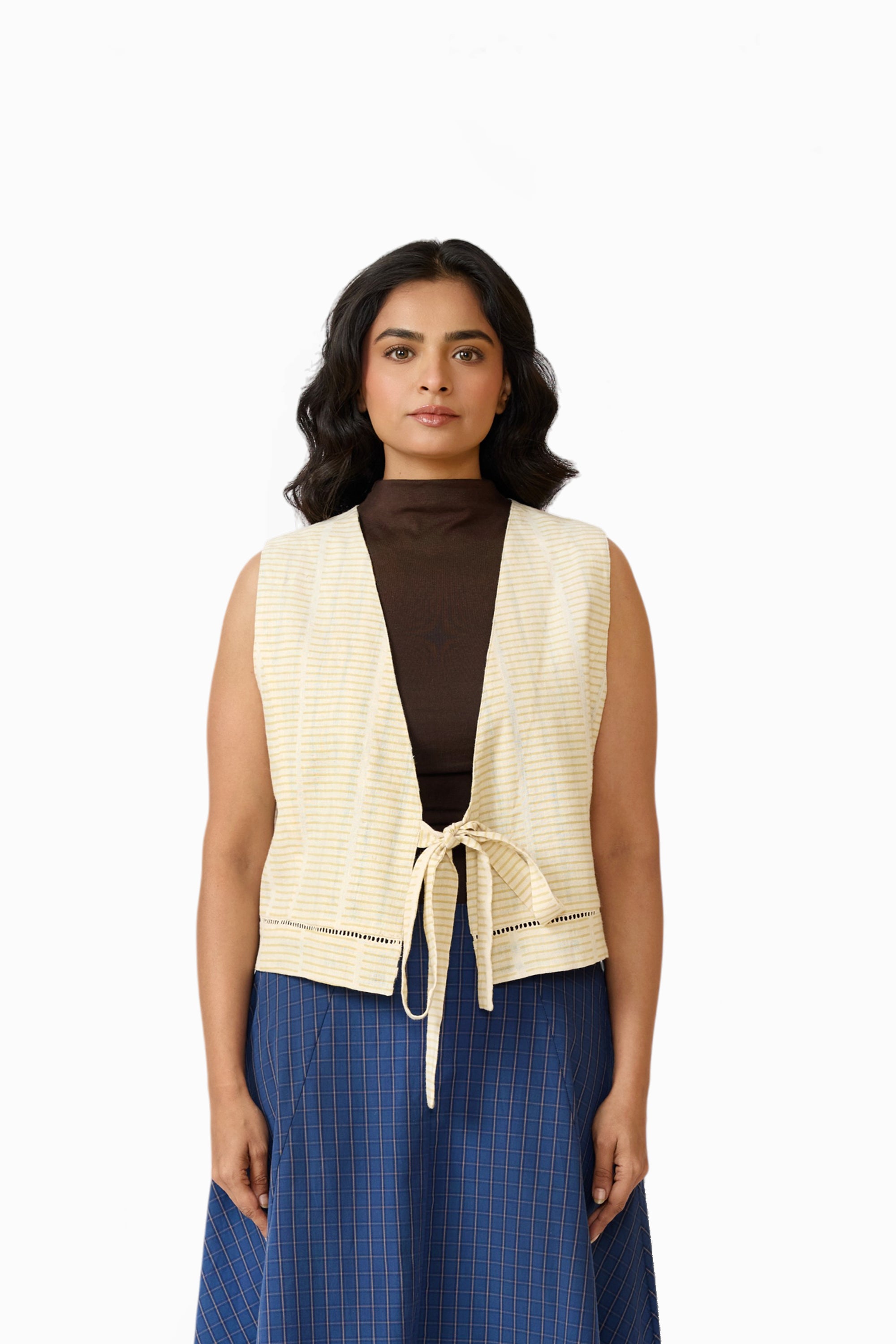 Anya Tie Front Reversible Jacket – Midnight Stripe (Handloom | Reversible | Sizes S, M, L, XL)