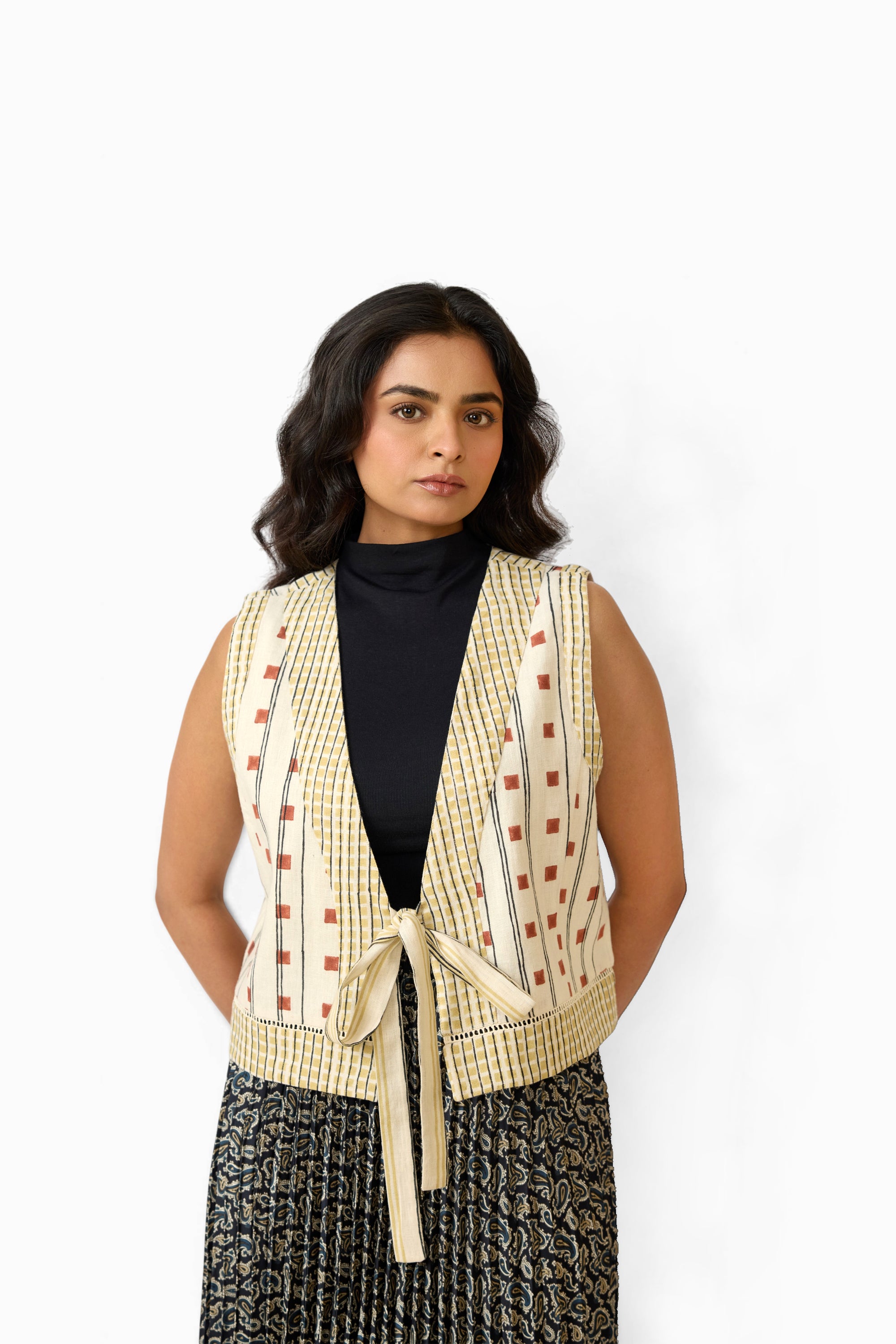 Tie Front Reversible Jacket – Clay Grid (Handloom | Reversible | Sizes S, M, L, XL)