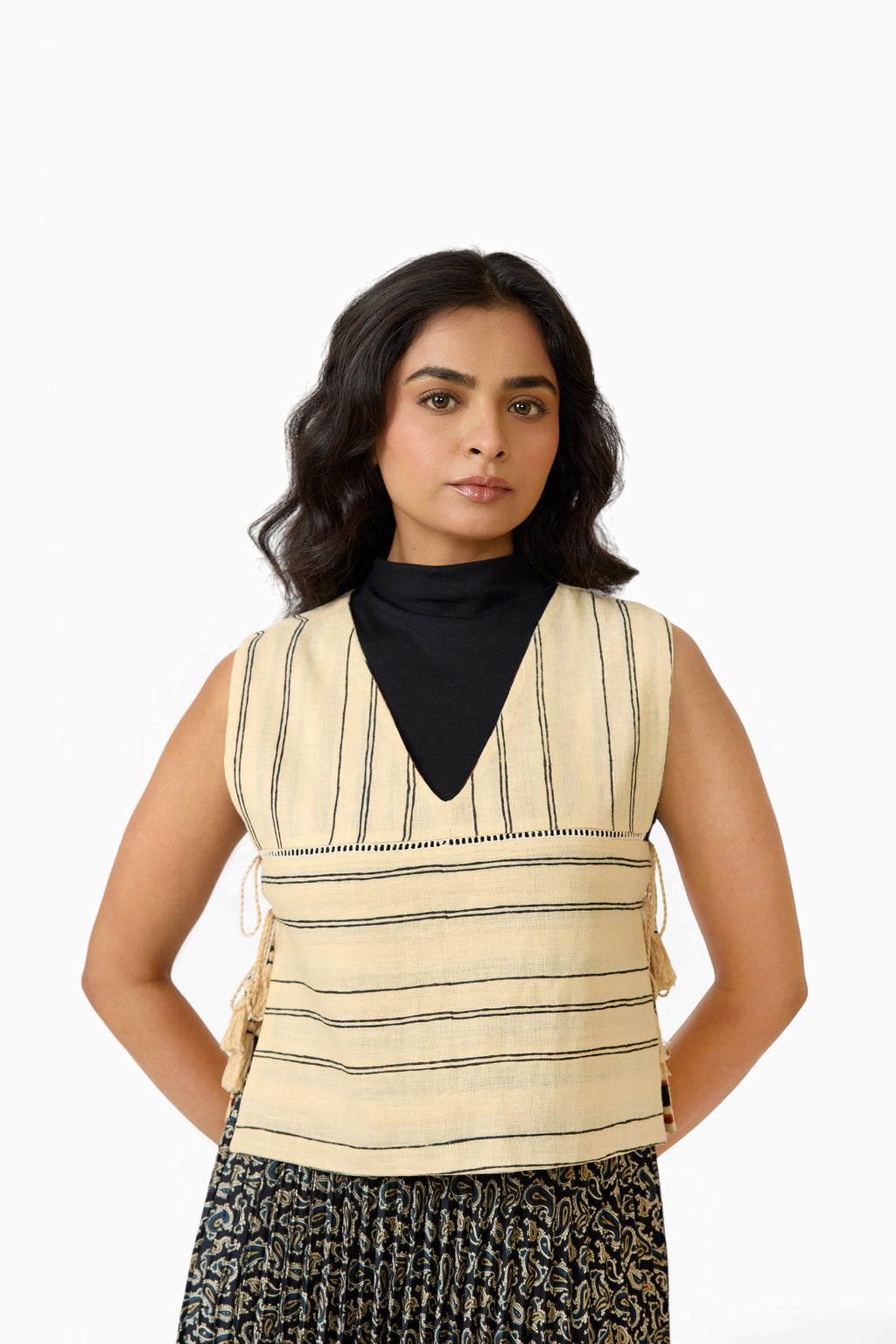 Mika Clay Stripe – Reversible Side Tie-Up Overlay (Handloom Fabric | Reversible | Sizes XS/S & M/L)