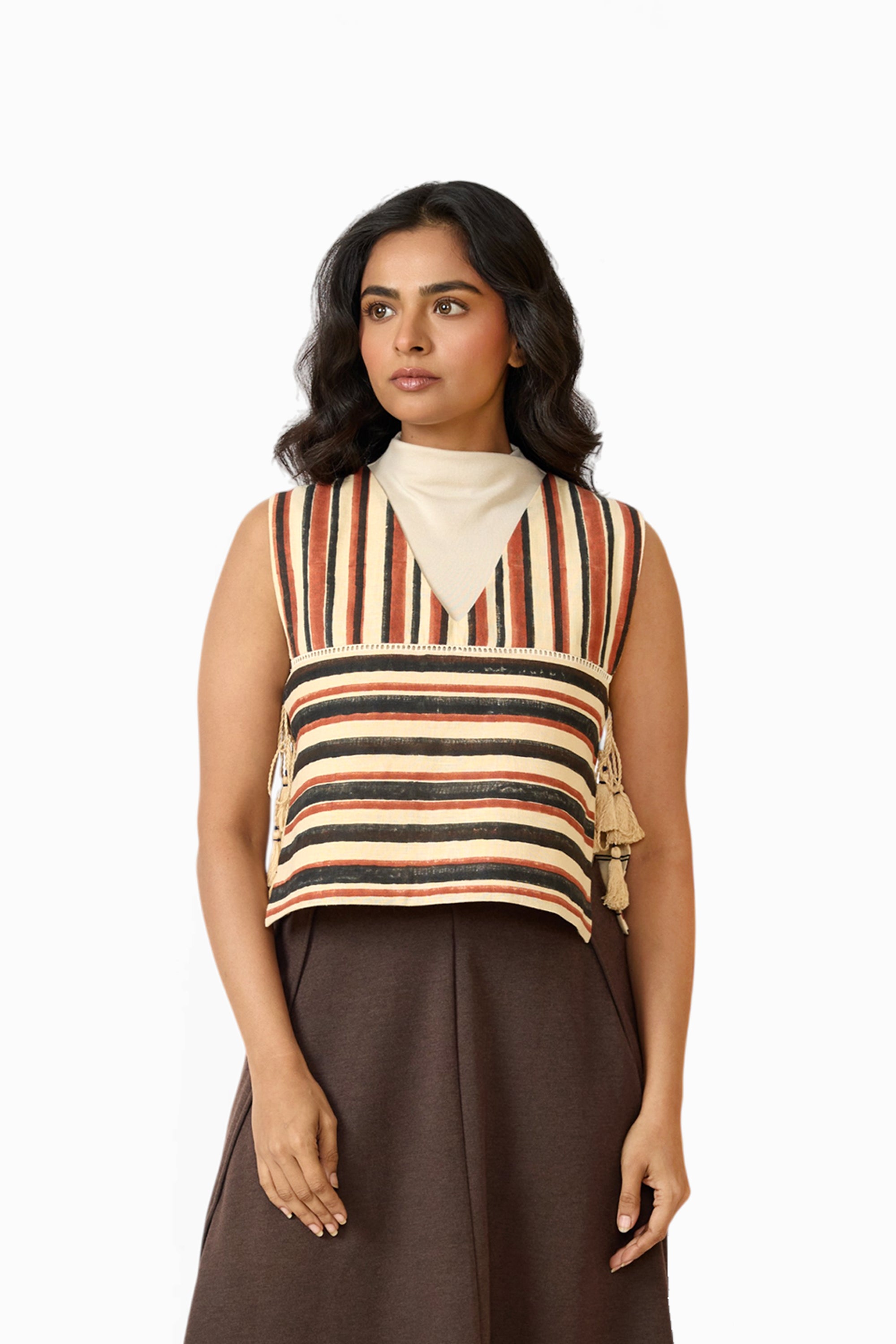 Mika Clay Stripe – Reversible Side Tie-Up Overlay (Handloom Fabric | Reversible | Sizes XS/S & M/L)