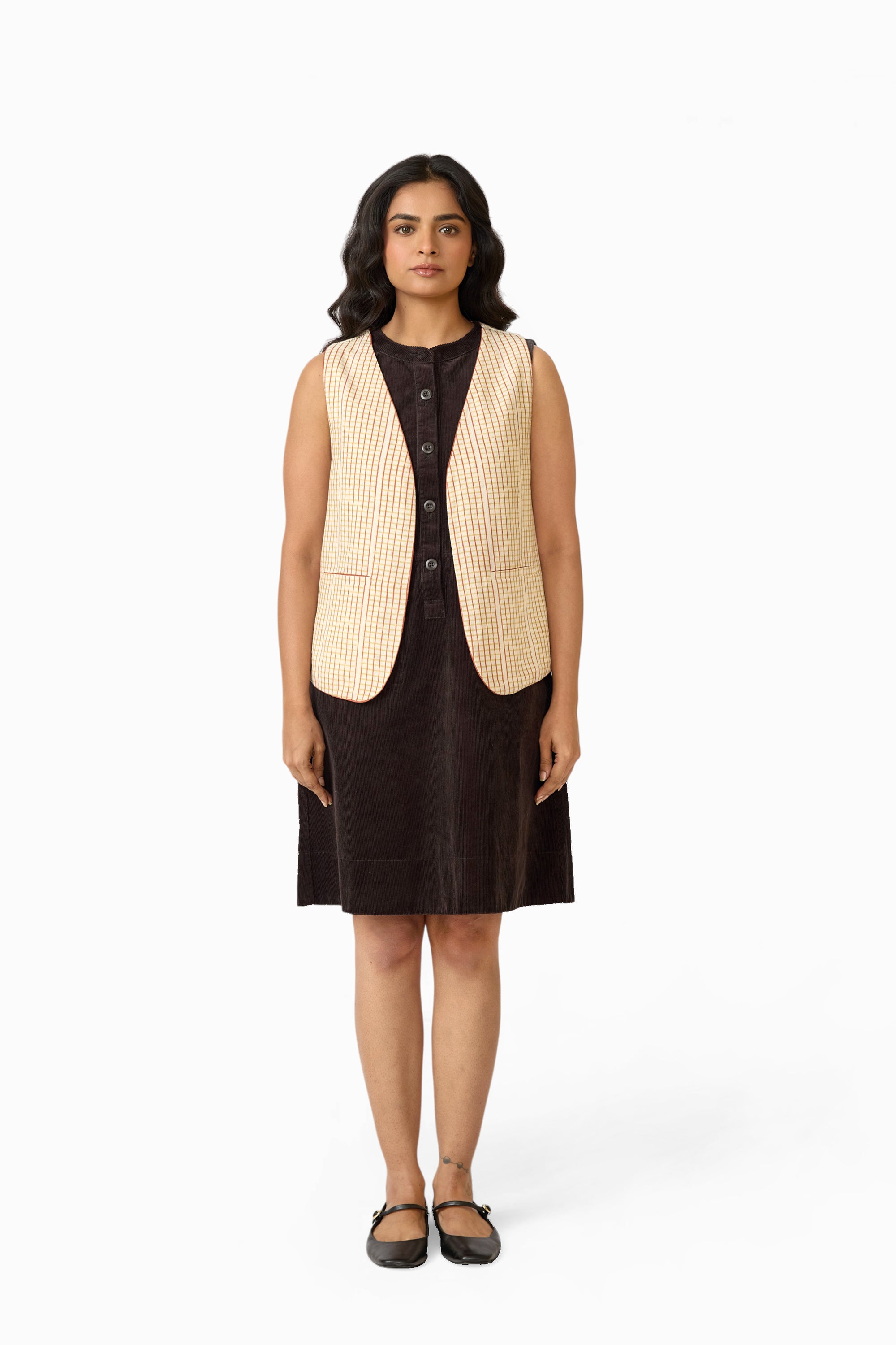Sleeveless Reversible Jacket – Blue Dot & Stripe (Handloom | Reversible | Sizes S, M, L, XL)