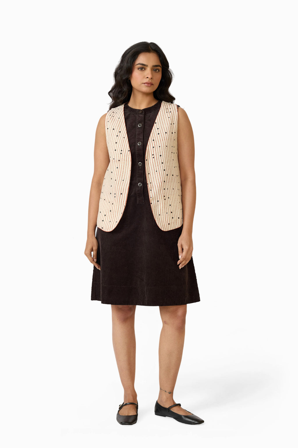 Sleeveless Reversible Jacket – Blue Dot & Stripe (Handloom | Reversible | Sizes S, M, L, XL)