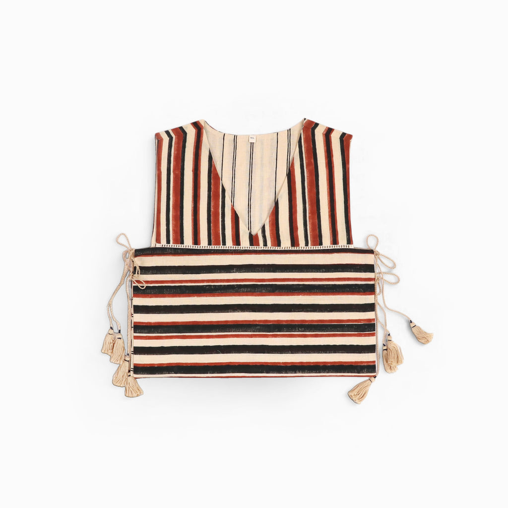 Mika Clay Stripe – Reversible Side Tie-Up Overlay (Handloom Fabric | Reversible | Sizes XS/S & M/L)