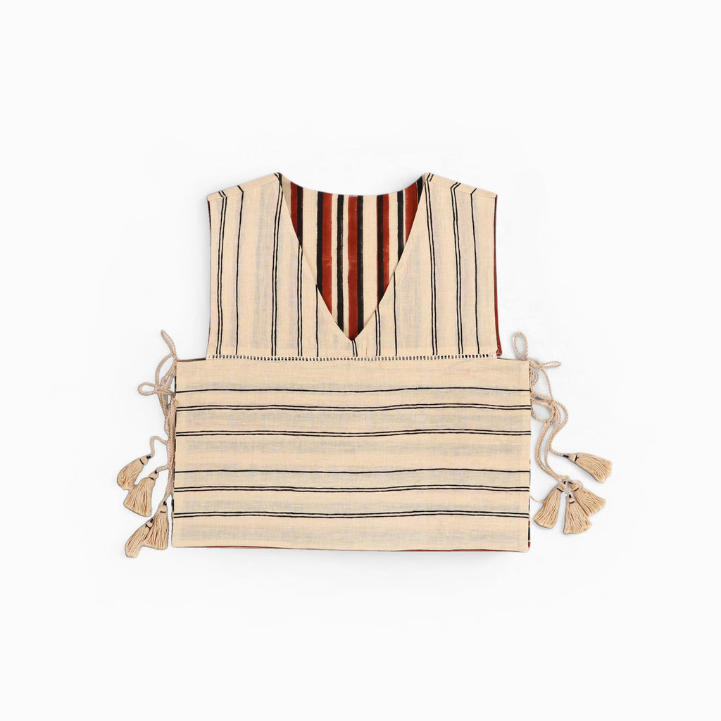 Mika Clay Stripe – Reversible Side Tie-Up Overlay (Handloom Fabric | Reversible | Sizes XS/S & M/L)