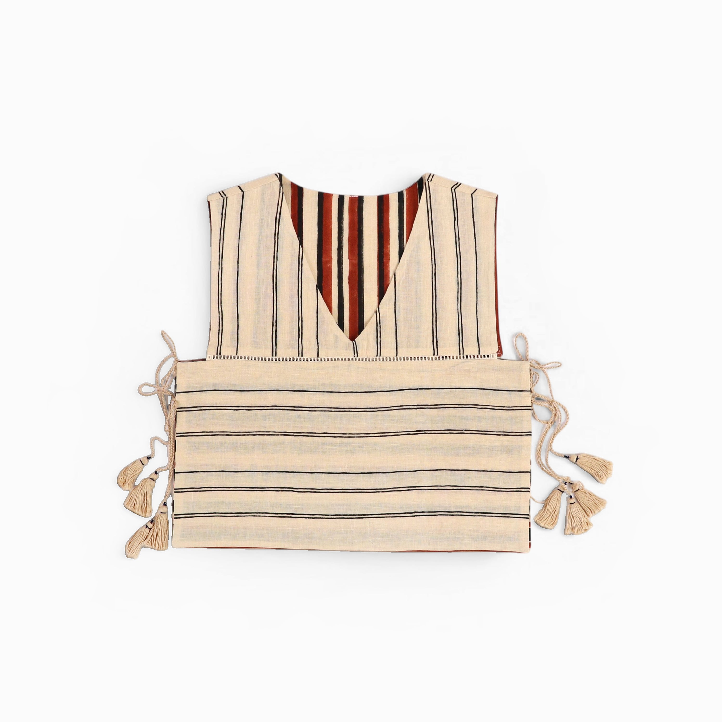 Clay Stripe – Reversible Side Tie-Up Overlay (Handloom Fabric | Reversible | Sizes XS/S & M/L)