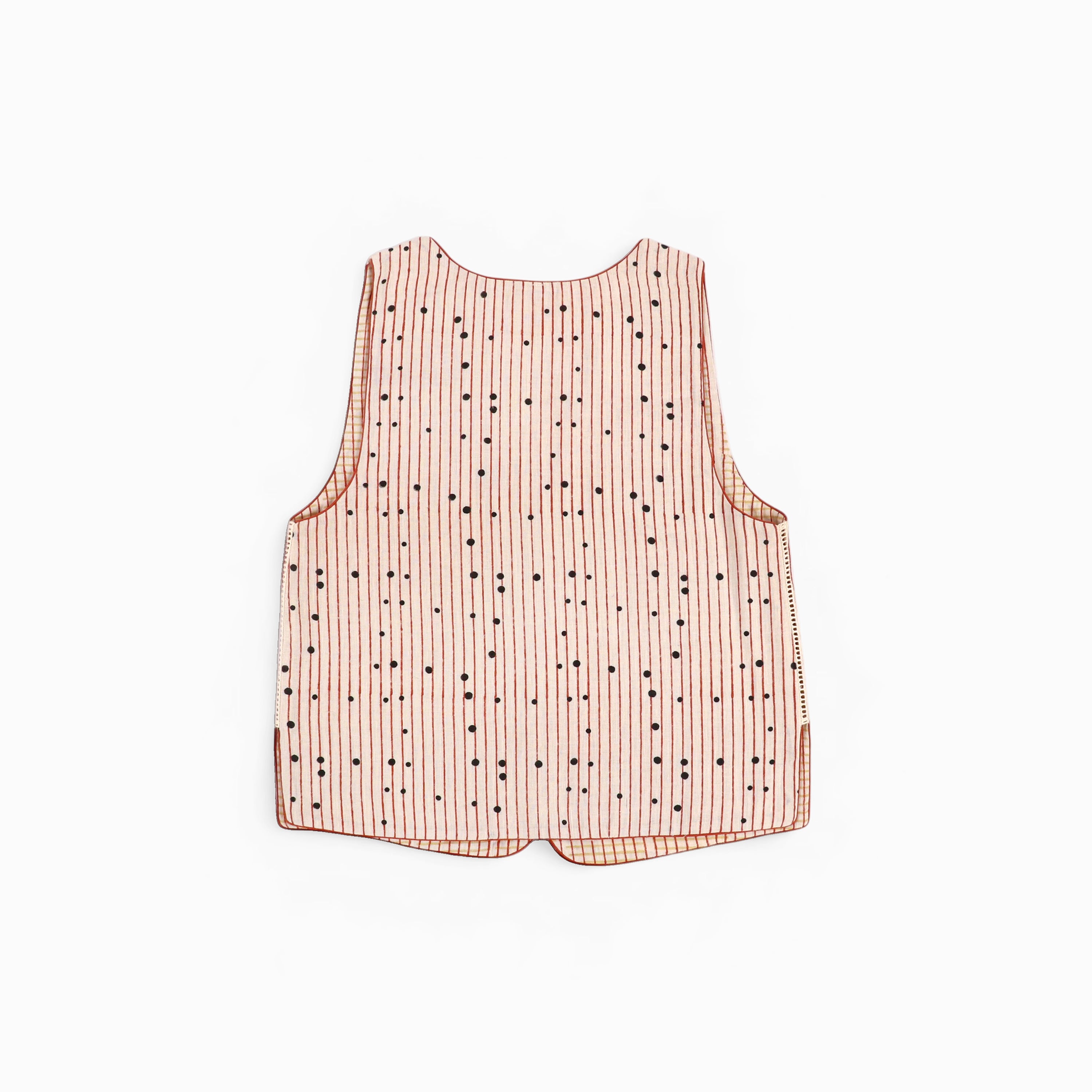Sleeveless Reversible Jacket – Blue Dot & Stripe (Handloom | Reversible | Sizes S, M, L, XL)