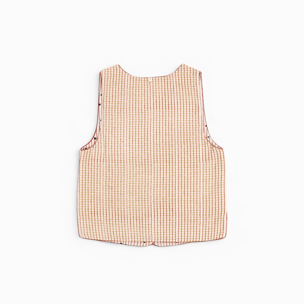 Sleeveless Reversible Jacket – Blue Dot & Stripe (Handloom | Reversible | Sizes S, M, L, XL)