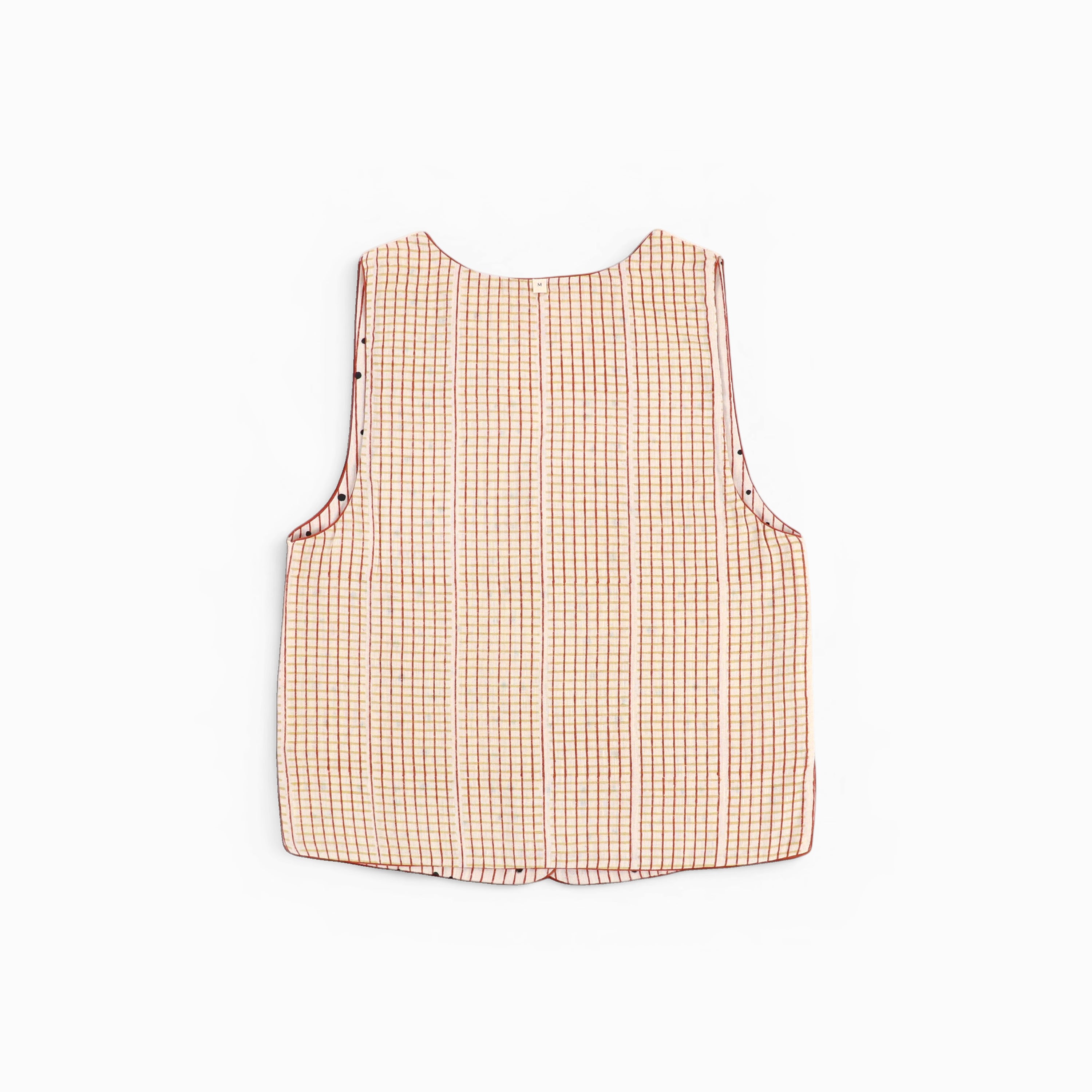 Sleeveless Reversible Jacket – Blue Dot & Stripe (Handloom | Reversible | Sizes S, M, L, XL)