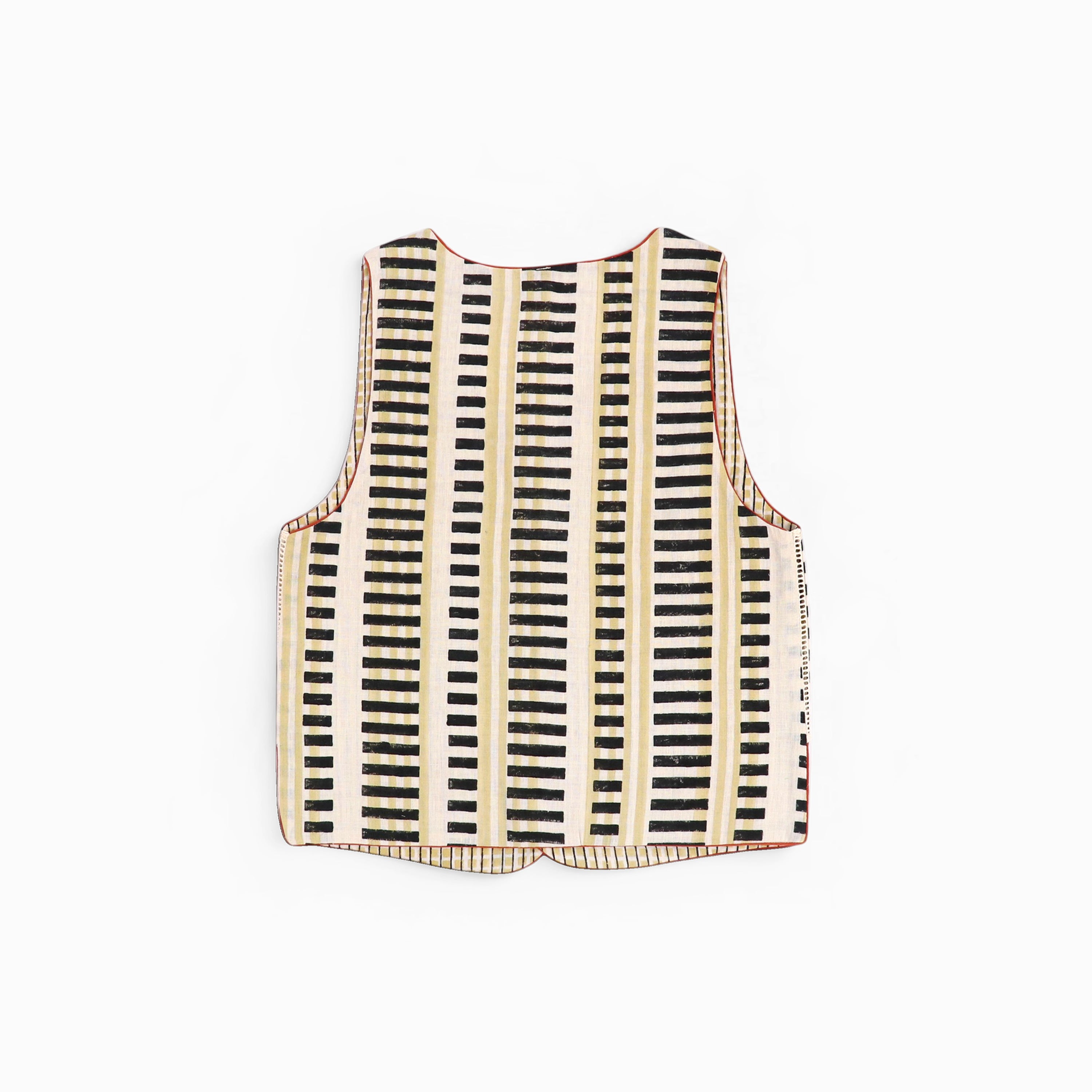 Sleeveless Reversible Jacket – Midnight Stripe (Handloom | Reversible | Sizes S, M, L, XL)