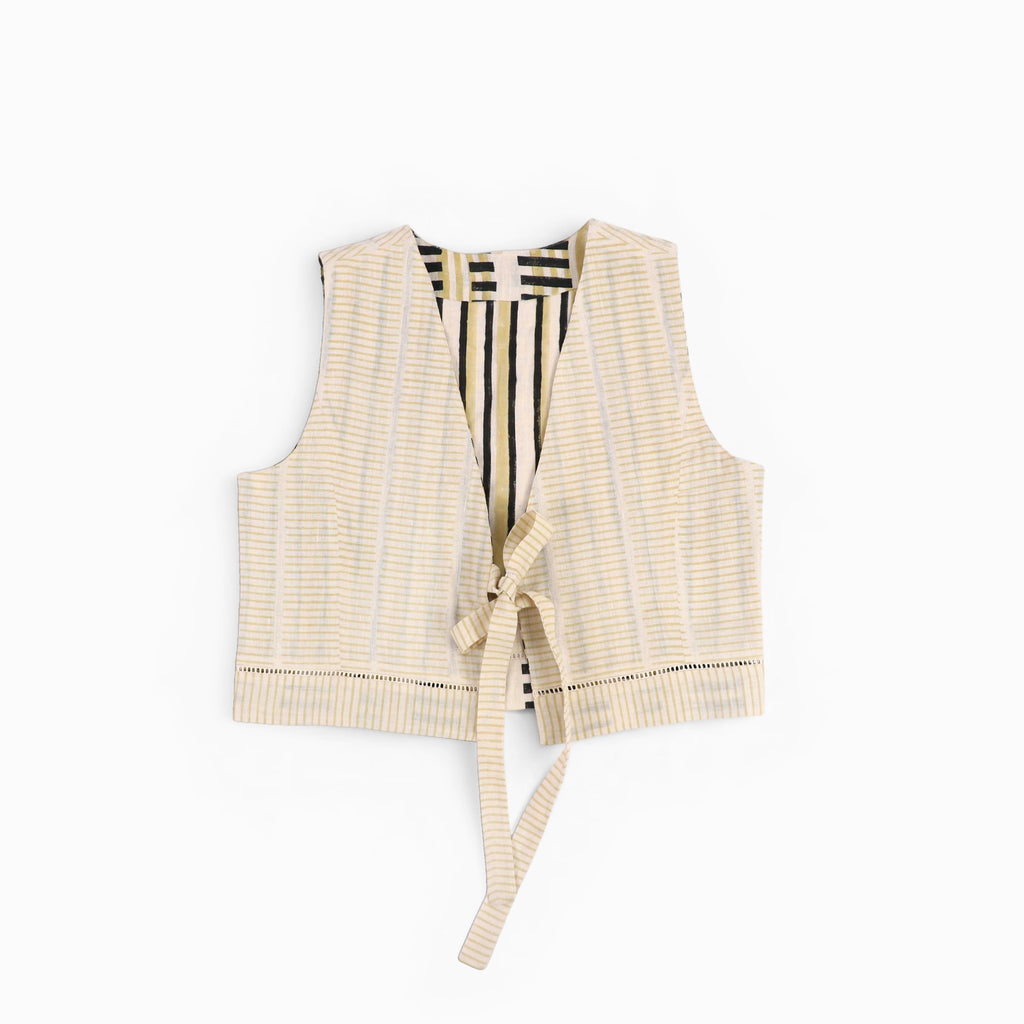 Anya Tie Front Reversible Jacket – Midnight Stripe (Handloom | Reversible | Sizes S, M, L, XL)