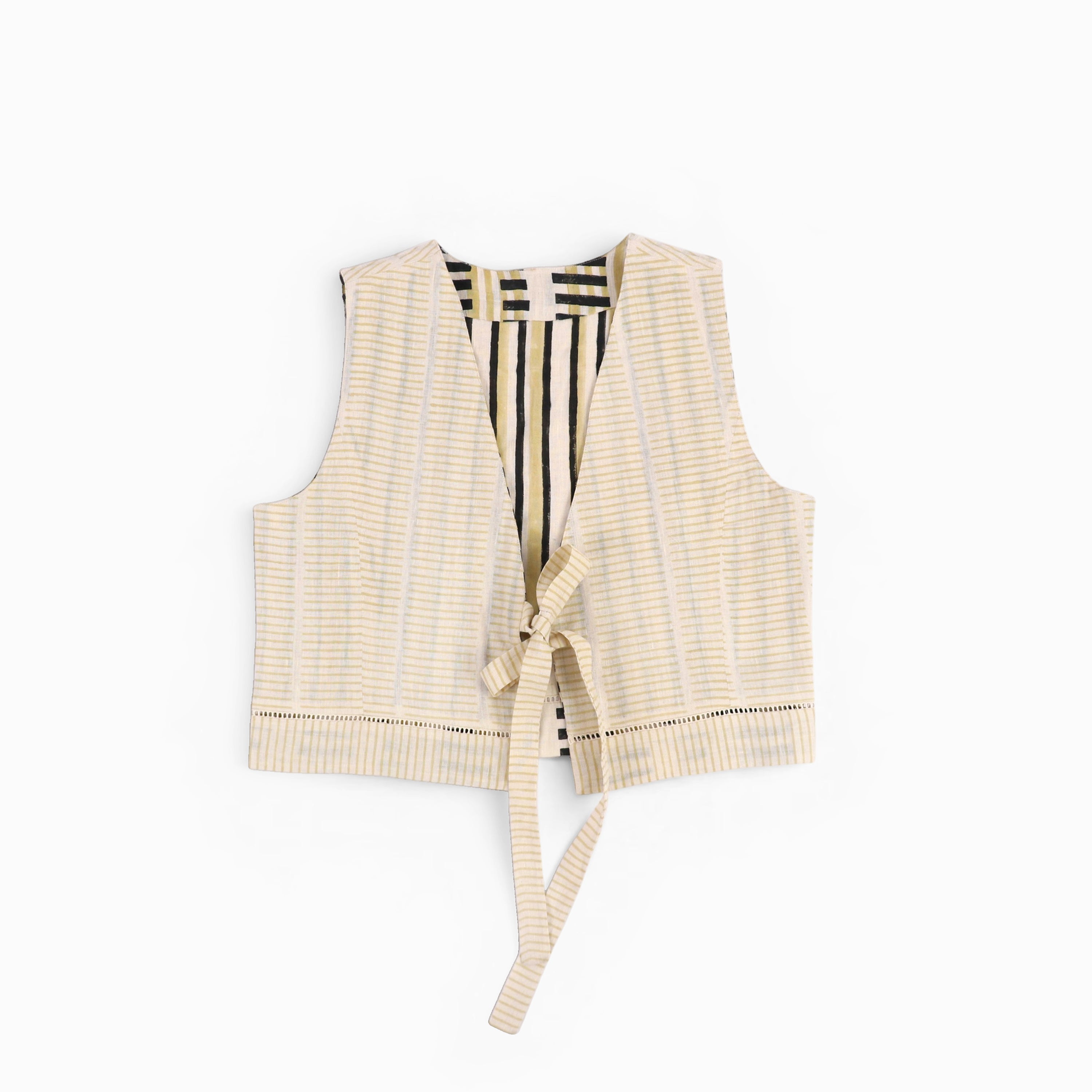 Tie Front Reversible Jacket – Midnight Stripe (Handloom | Reversible | Sizes S, M, L, XL)