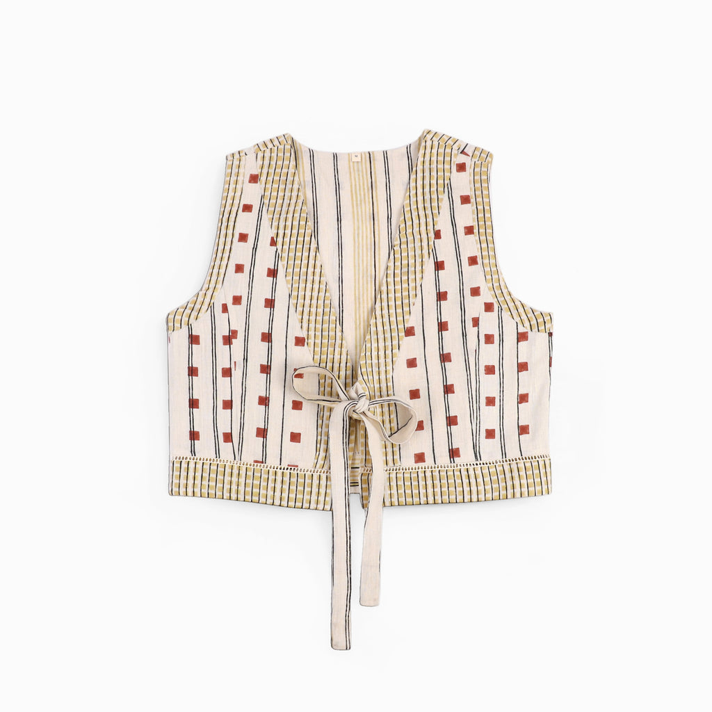 Tie Front Reversible Jacket – Clay Grid (Handloom | Reversible | Sizes S, M, L, XL)