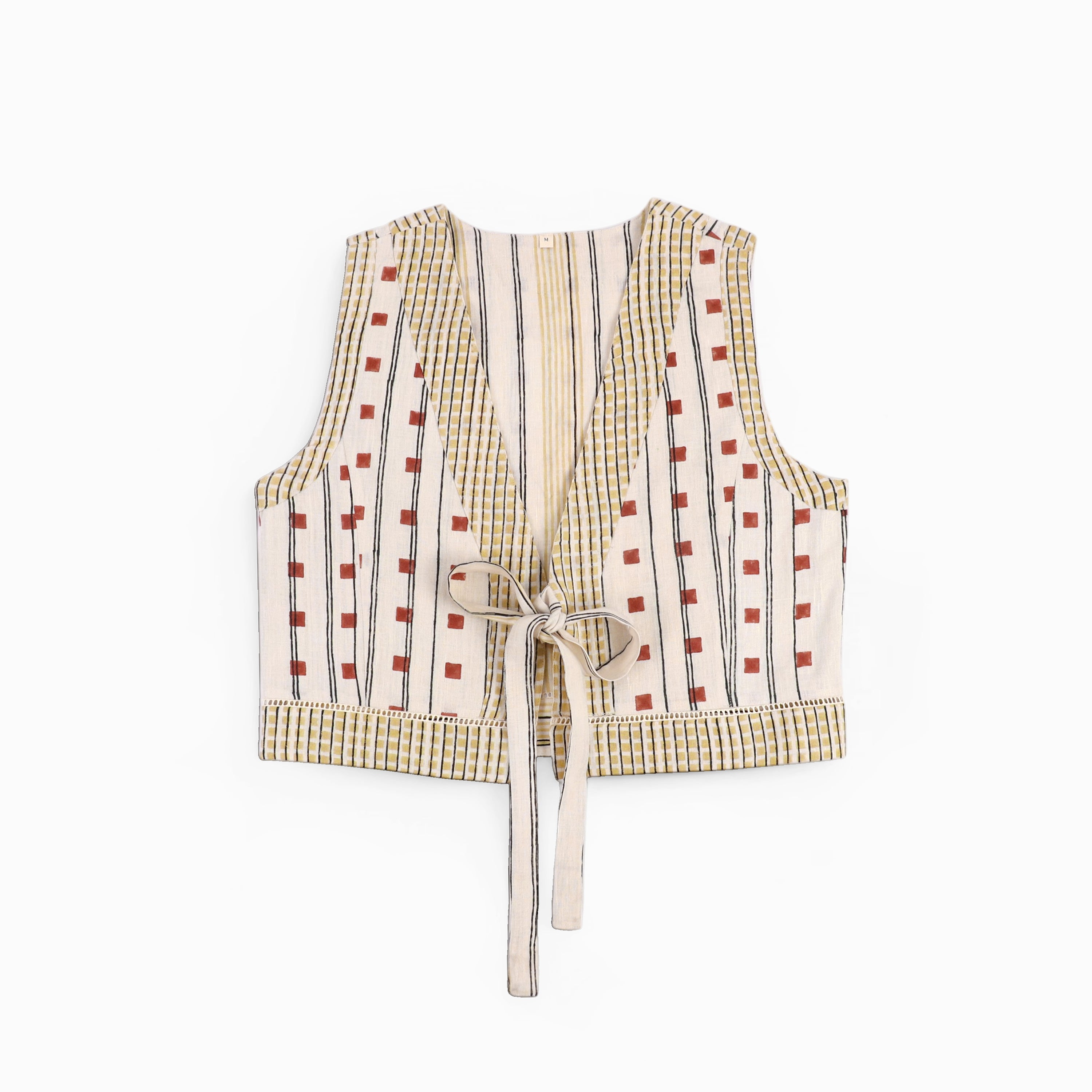 Tie Front Reversible Jacket – Clay Grid (Handloom | Reversible | Sizes S, M, L, XL)