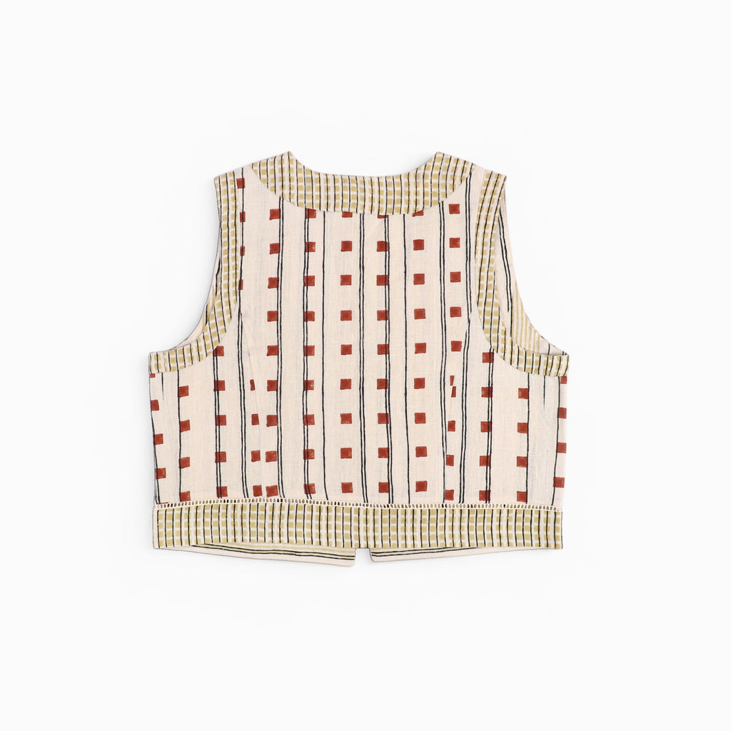 Tie Front Reversible Jacket – Clay Grid (Handloom | Reversible | Sizes S, M, L, XL)
