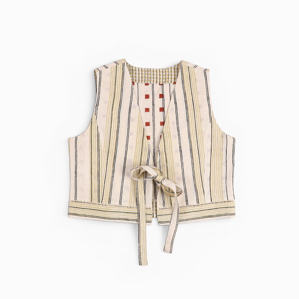 Tie Front Reversible Jacket – Clay Grid (Handloom | Reversible | Sizes S, M, L, XL)