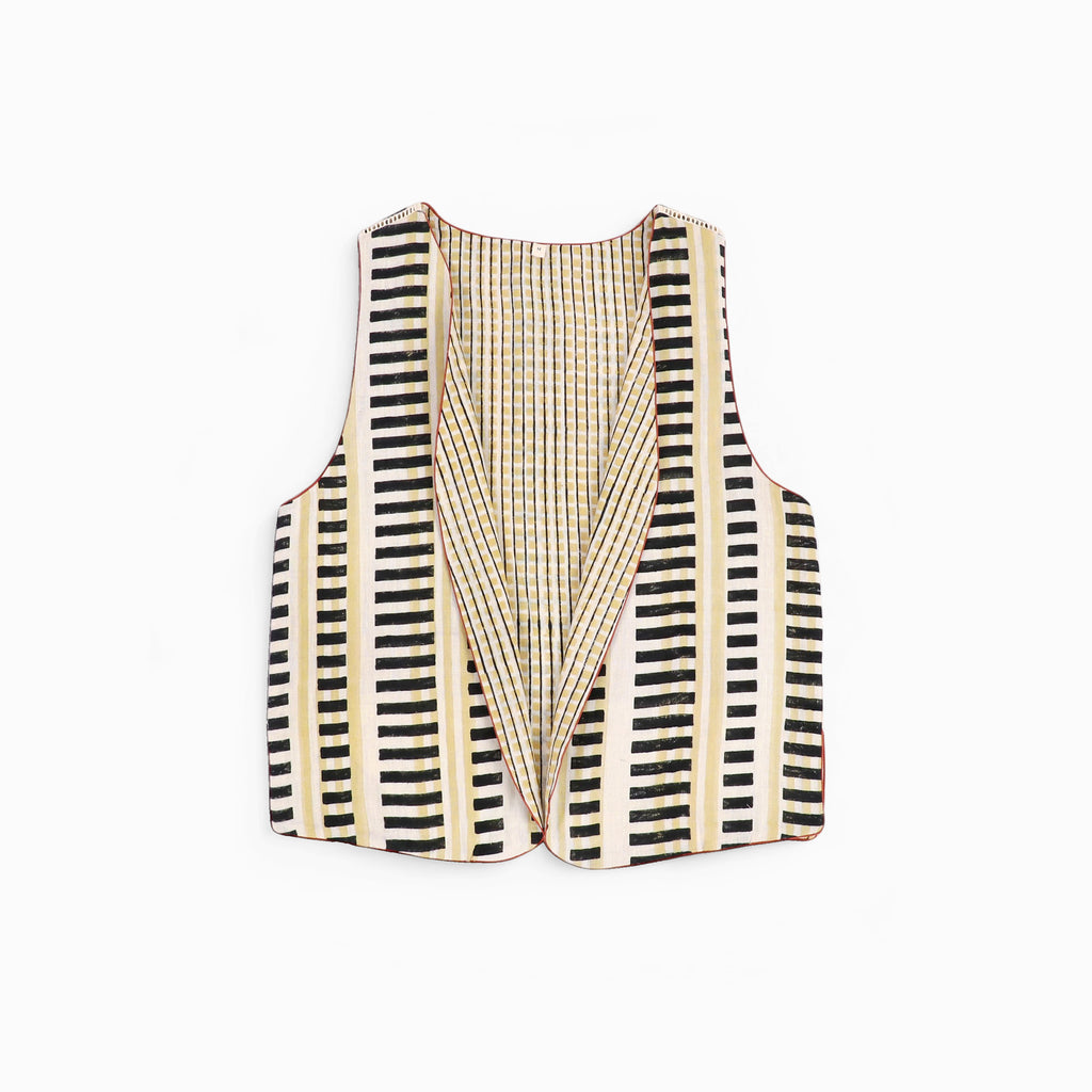 Sleeveless Reversible Jacket – Midnight Stripe (Handloom | Reversible | Sizes S, M, L, XL)