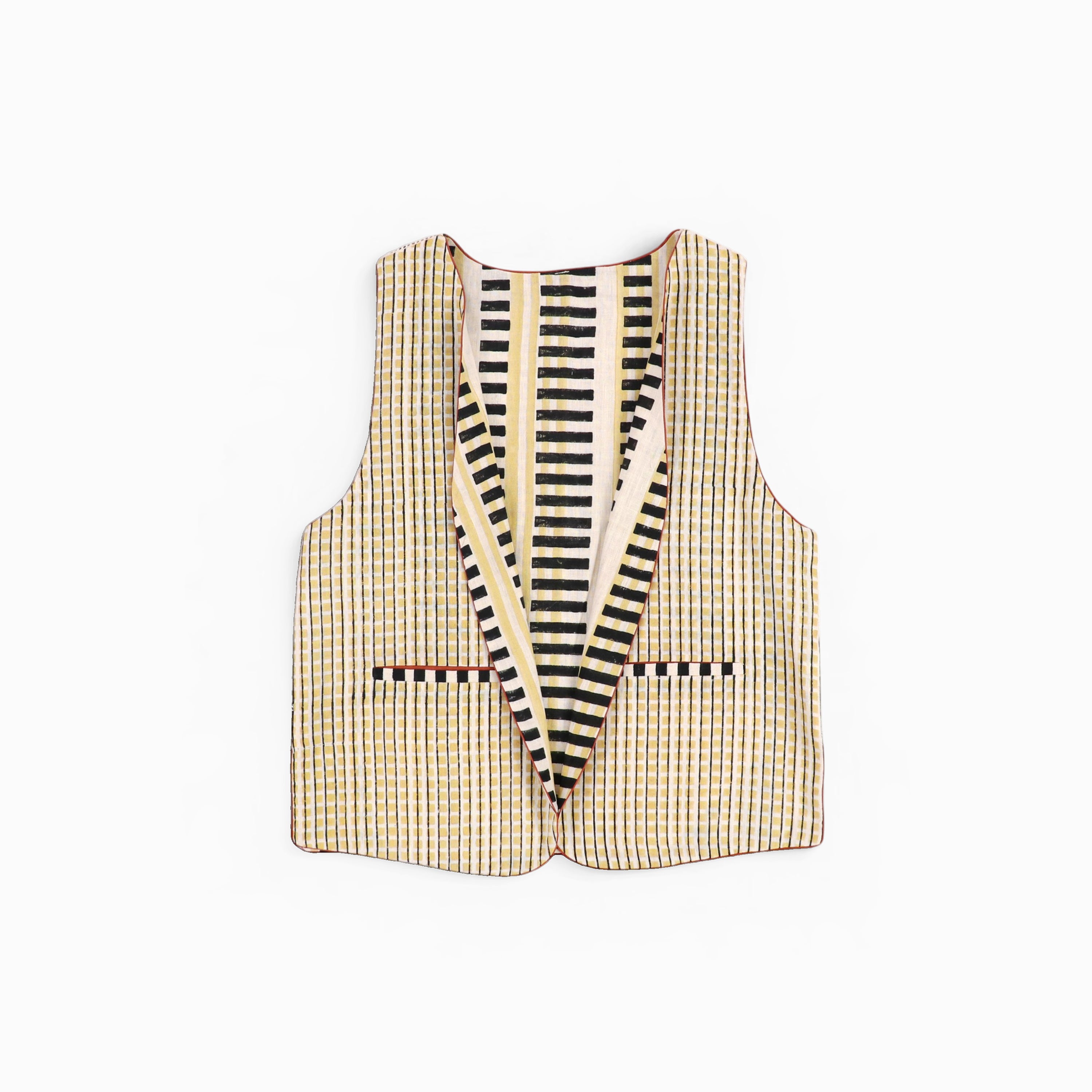 Sleeveless Reversible Jacket – Midnight Stripe (Handloom | Reversible | Sizes S, M, L, XL)