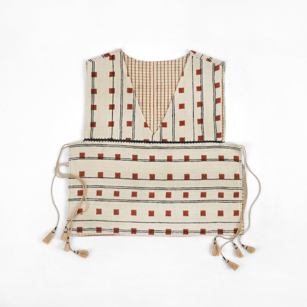 Grid & Lines Reversible Side-Tie Ira Overlay – Clay / Reed