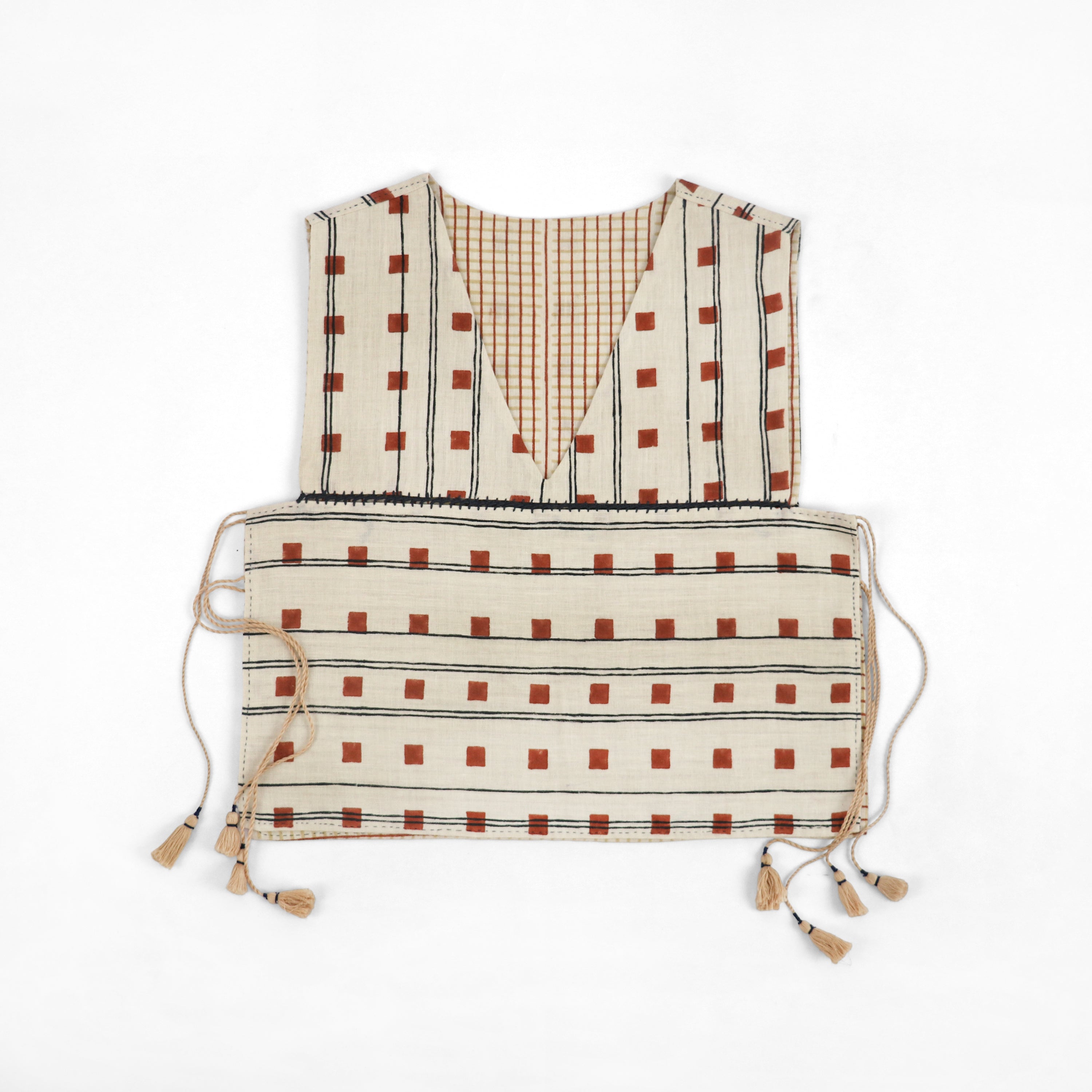 Grid & Lines Reversible Side-Tie Ira Overlay – Clay / Reed