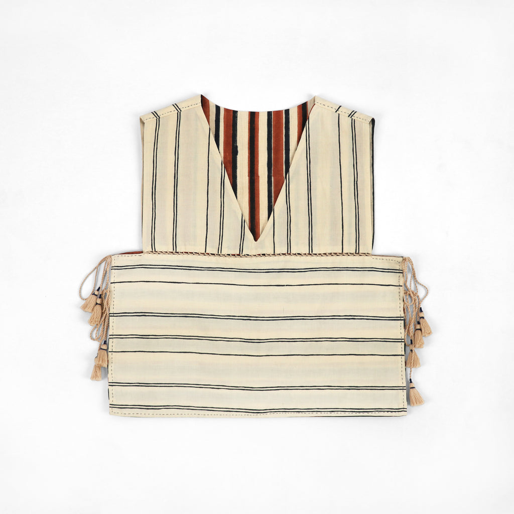 Stripe & Lines Reversible Side-Tie Ira Overlay – Clay / Midnight / Sand