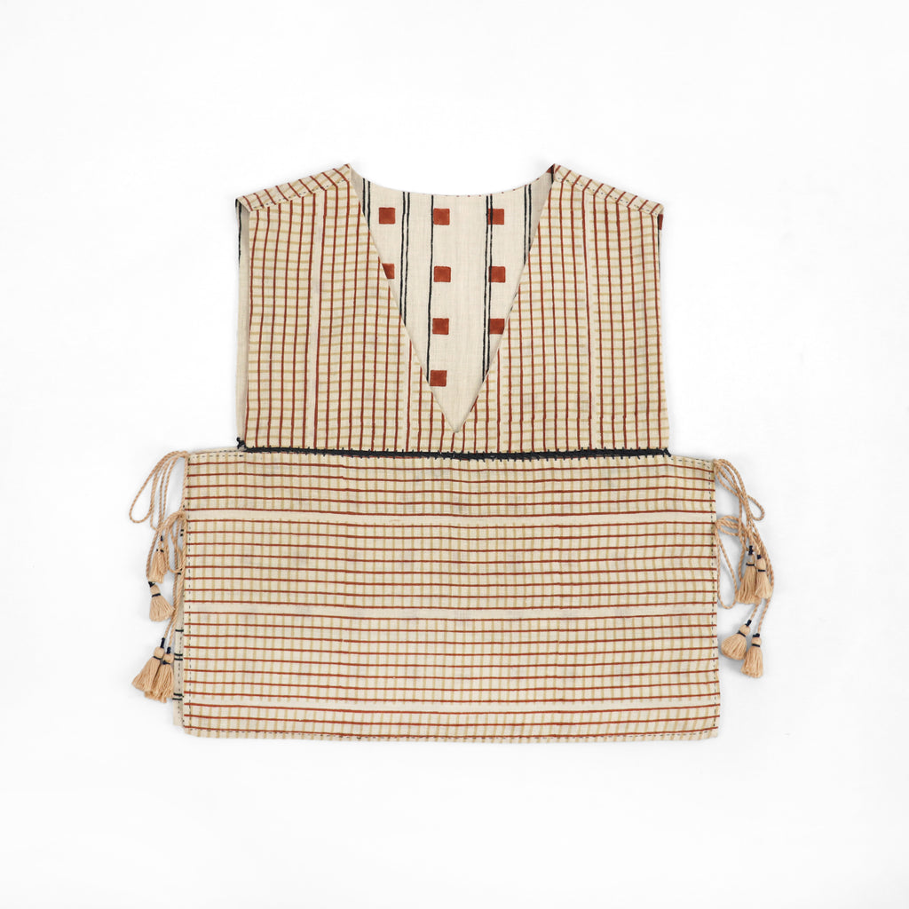 Grid & Lines Reversible Side-Tie Ira Overlay – Clay / Reed