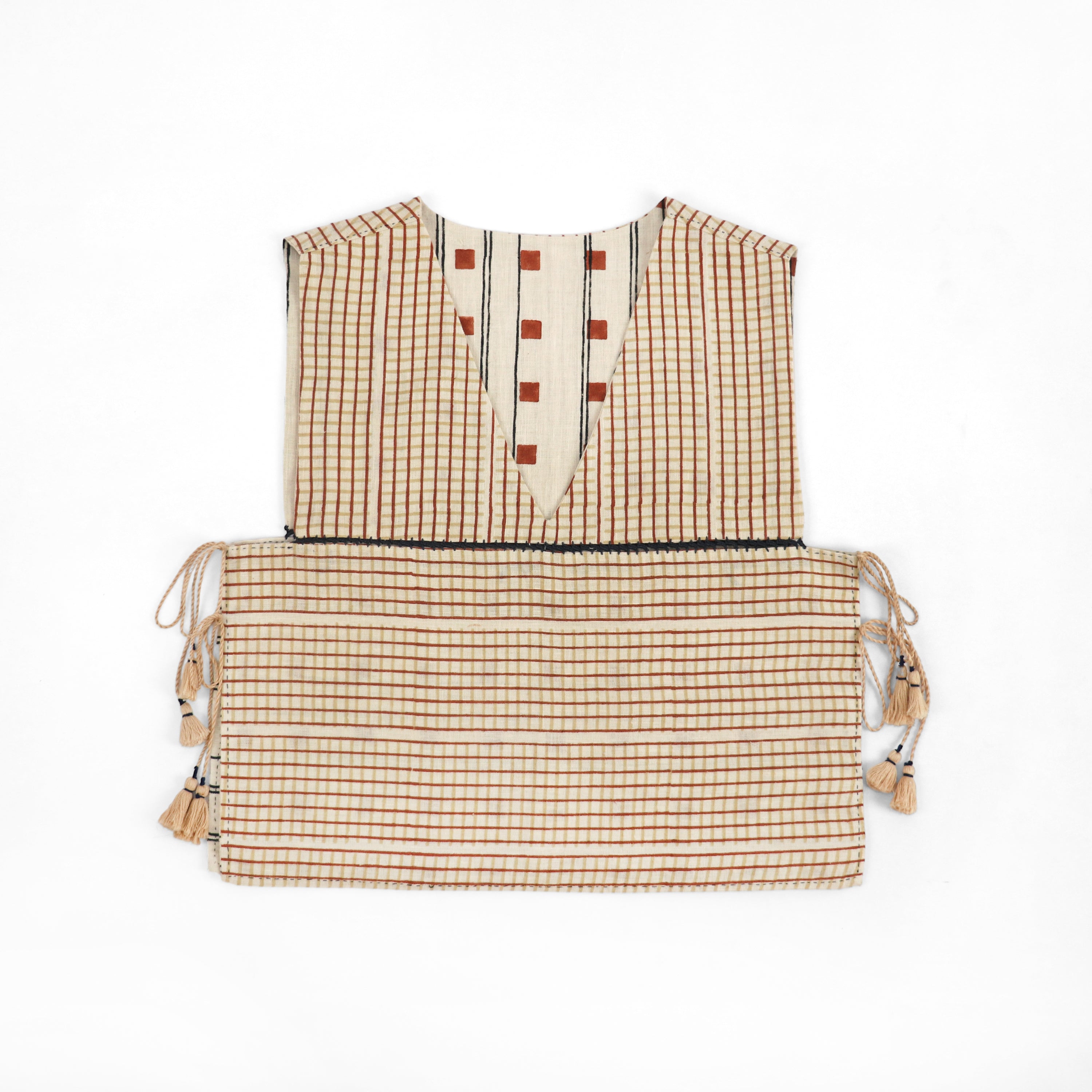 Grid & Lines Reversible Side-Tie Ira Overlay – Clay / Reed